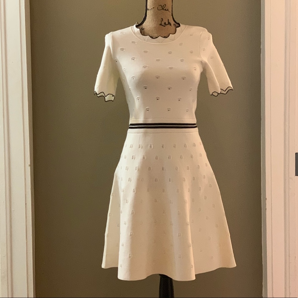 NWT Sandro Dress "Dafne" white knit w/ black trim
